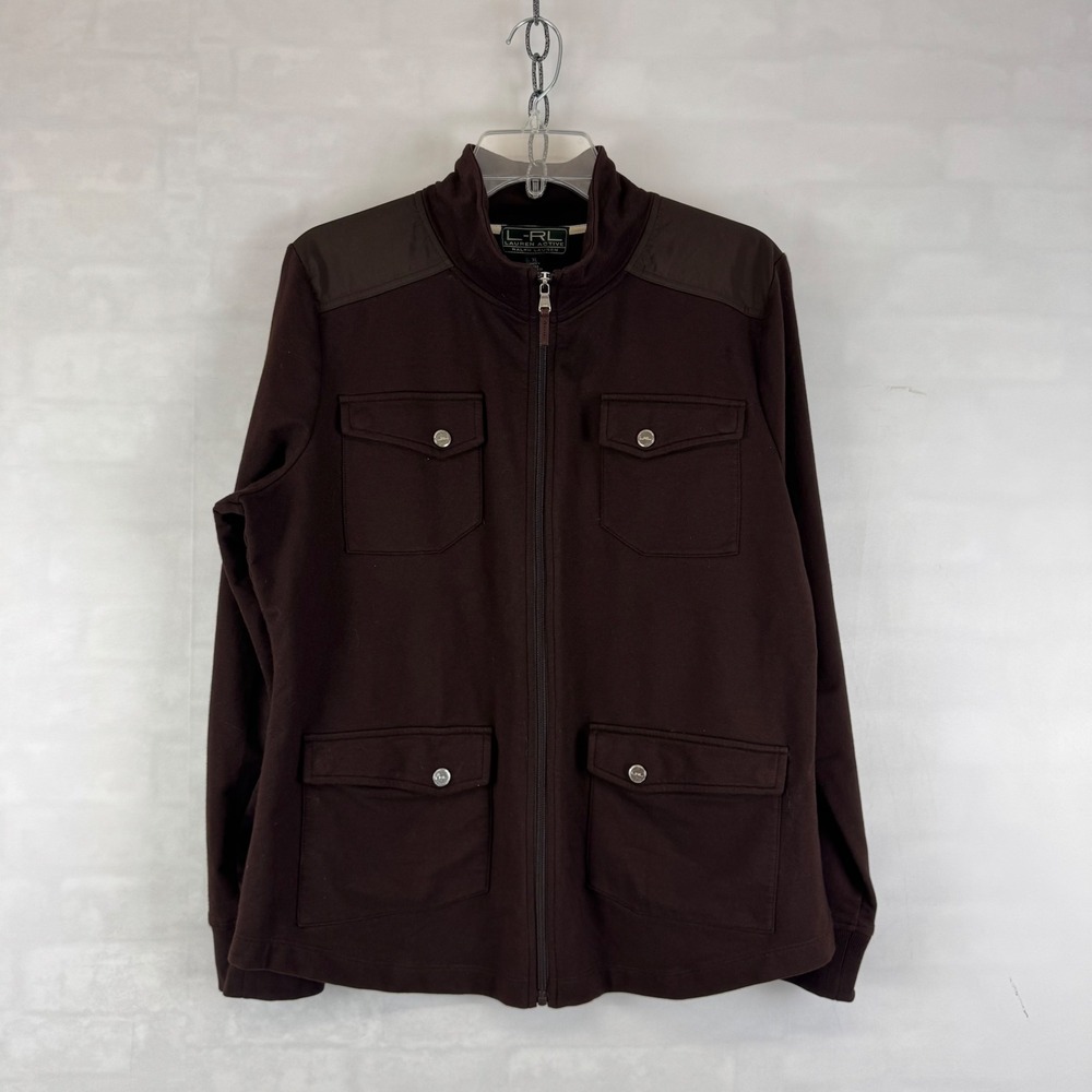 Lauren Ralph Lauren L-RL Active Brown Zip Front Utility Jacket XL
